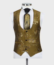 Men’s Gold Print Tuxedo + Vest + Pants