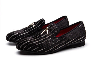 Men Stripe Black Crystal Loafers