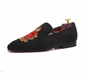 Men’s Red Embroidery Black Loafers