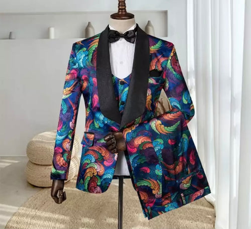 Men’s Patterns Print Tuxedos Suit + Pants