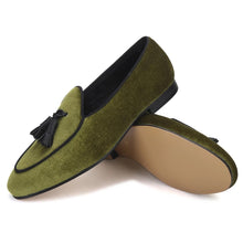 Men British style classic tassel Army Green loafers