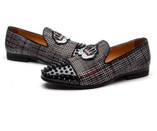 Men Gray Spikes Rhinestones Loafers