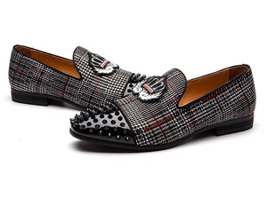 Men Gray Spikes Rhinestones Loafers