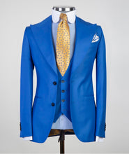 Men’s Casual Blue Plaid Suit