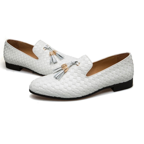 Men White Tassel Loafers