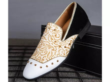 Men Leather Gold White Loafers