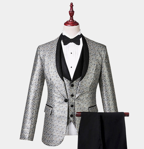 Men 3 Piece Sliver Tuxedo