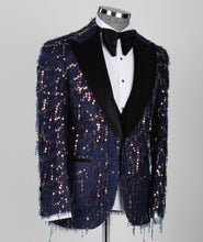 Men's Black Velvet Sequin Purple Tuxedo