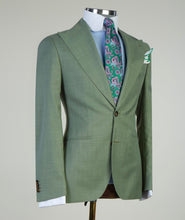 Men’s Casual Plaid Green Suit