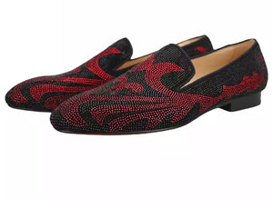 Men Red Black Rhinestones Loafers