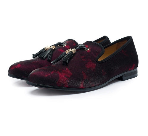 Men Wine Red Tassel Velvet Loafers