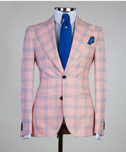Men’s Casual Plaid Pink Suit