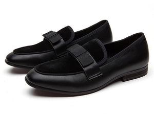 Men Leather Bow Tie Black Loafers