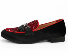 Men Black and Red Velvet Tassel Loafers