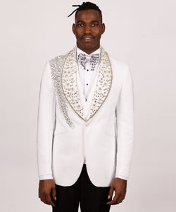 Men's Crystal Stone White Tuxedo