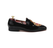 Men’s Black Embroidered leather Loafers