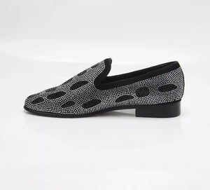Men’s Rhinestone Black Gray Loafers