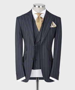 Men’s Stripe Dark Navy Blue 3pc Suit