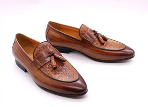 Mens Tassel Brown Genuine Leather Italian Loafers