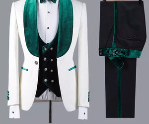 Men’s 3 Piece Green Velvet Lapel Tuxedo