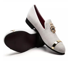 Men's White Buckle Loafers
