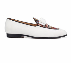 Men White Bow Tie Loafers