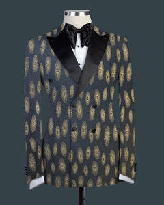 Men’s Gold Patterned Double Breasted 2Pc Tuxedo