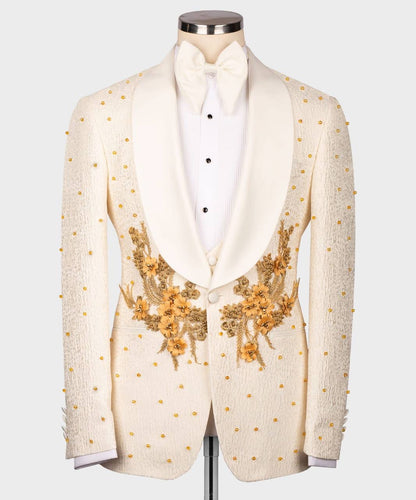 Men's Crystal Stone Cream Gold Tuxedo