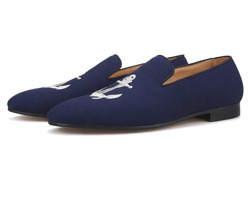 Men anchor Embroidery Loafers