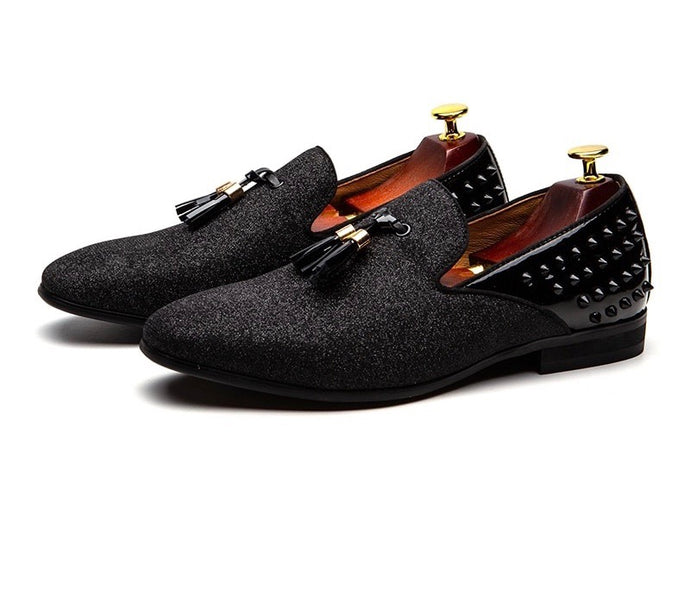 Men Black Tassel Leather Loafers
