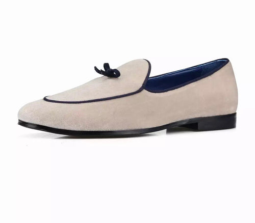 Men's Beige Velvet Loafers