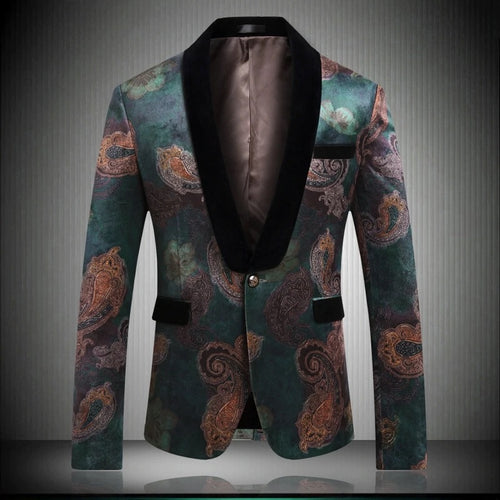 Men Green Print Blazer