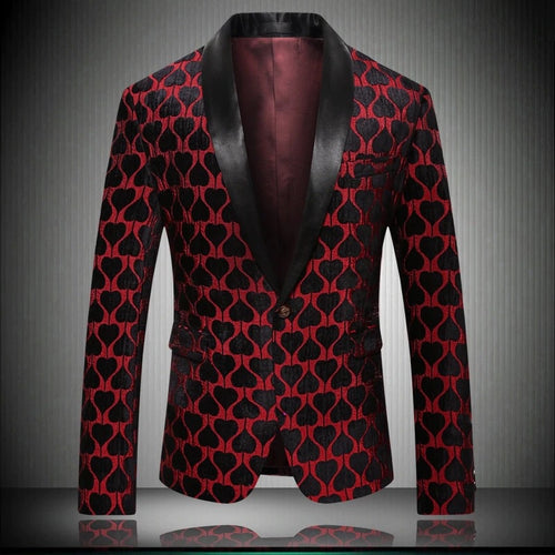 Men Red Print Blazer