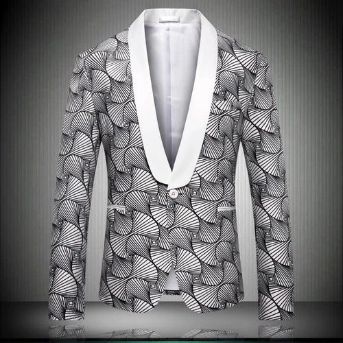 Men White Print Blazer